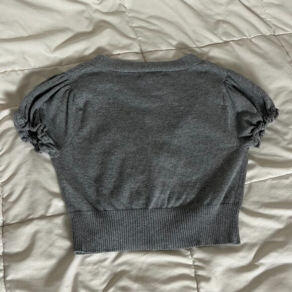 Y2K Vintage Gray Cropped Cardigan Sweater Puff Sleeves from Sweater Project - Picture 2 of 8